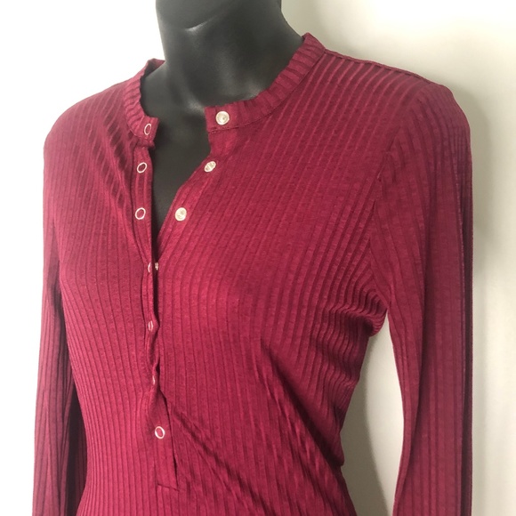 Fleur du Mal Raspberry Red Ribbed Long Sleeve Snap Button Dress Size Medium - Picture 2 of 9